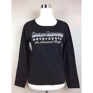 Harley‎ Davidson Black Long Sleeve Tee Shirt An American Legend Womens Medium